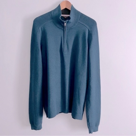 Men’s Ted Baker London Pullover 1/3 Zip Ribbed Sweater Teal Business Casual - Picture 1 of 13